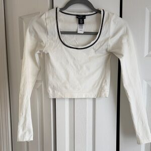 Sincerely Jules White Cropped Long Sleeve Top with Black Trim